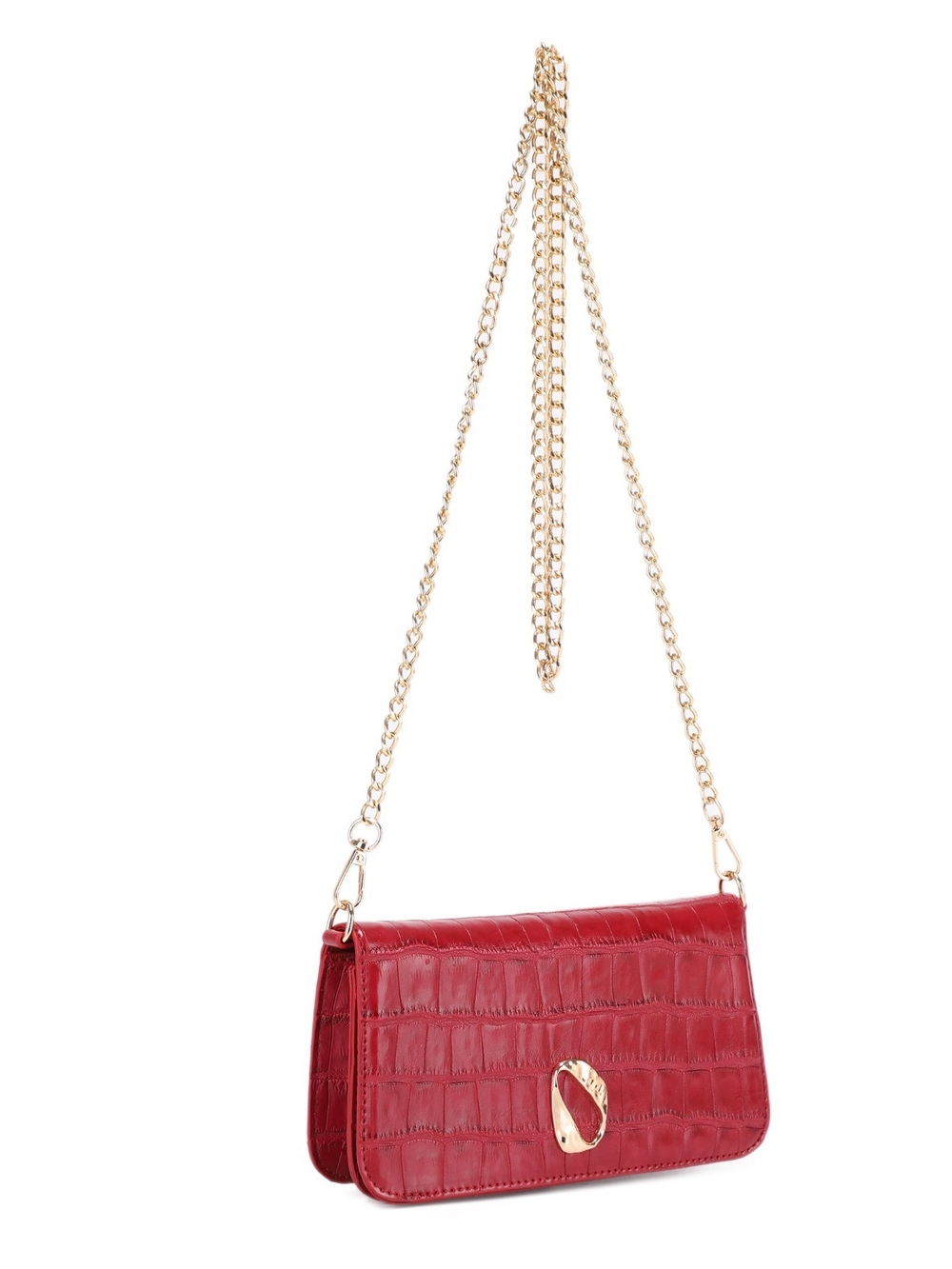 Red Croc-Embossed Chain Shoulder Bag